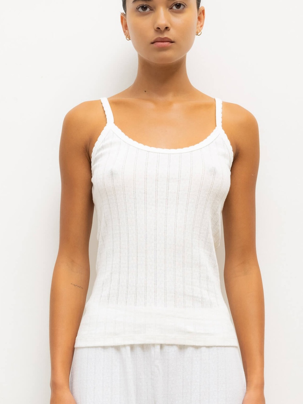 LESET Pointelle Cream Ribbed Knit Camisole with Scallop eyelet tank